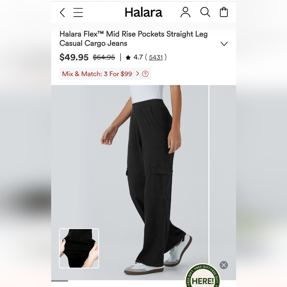 NWT XL Regular Length HALARA Black Wide Leg Cargo Jeans